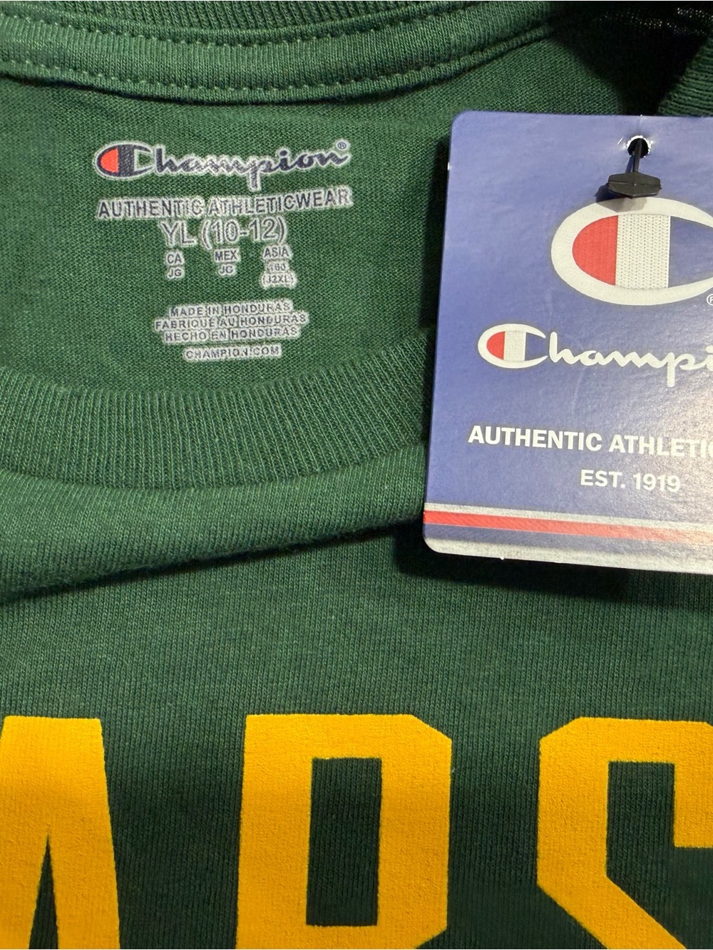 Champion Baylor Bears Basketball Long Sleeve Tee Youth Large NWT Green - Picture 4 of 9